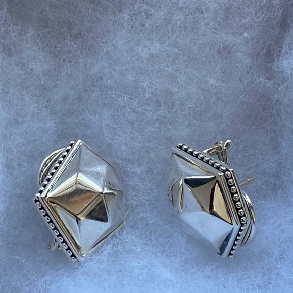 RARE!  LAGOS Caviar Sterling Silver Angled Rocks Stud Earrings, 26mm Long. - Picture 4 of 5